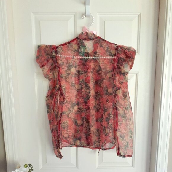 NWT Simons La'Ros floral print sheer button up blouse, S - Picture 3 of 5